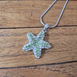 Green and Silver Starfish Pendant Necklace